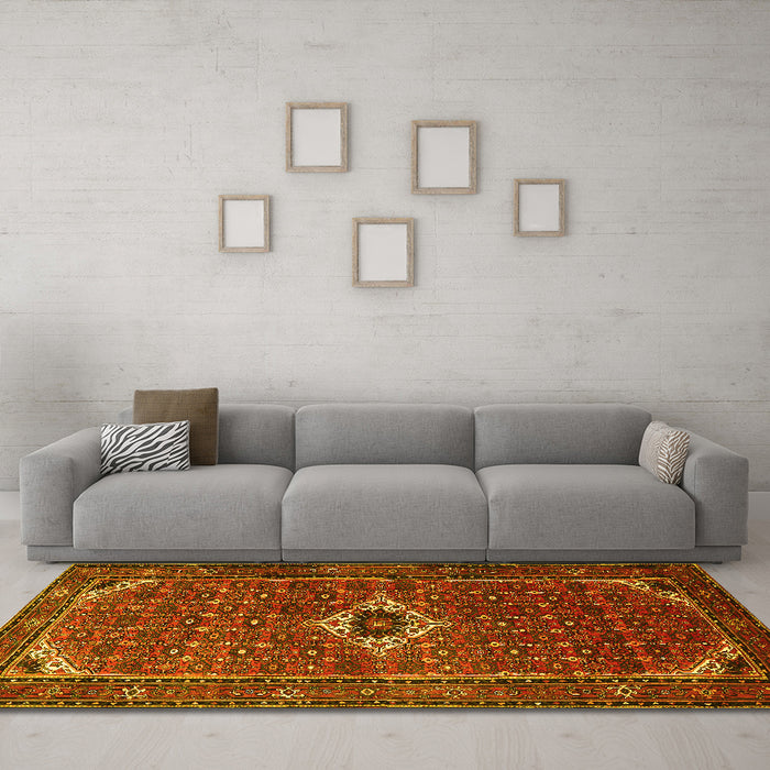 Machine Washable Persian Yellow Traditional Rug in a Living Room, wshtr1641yw