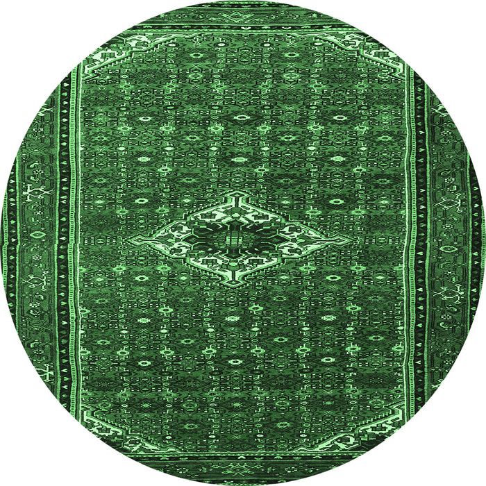 Round Machine Washable Persian Emerald Green Traditional Area Rugs, wshtr1641emgrn