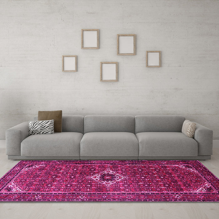 Machine Washable Persian Pink Traditional Rug in a Living Room, wshtr1641pnk