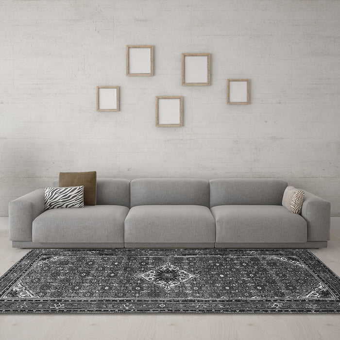 Machine Washable Persian Gray Traditional Rug in a Living Room,, wshtr1641gry