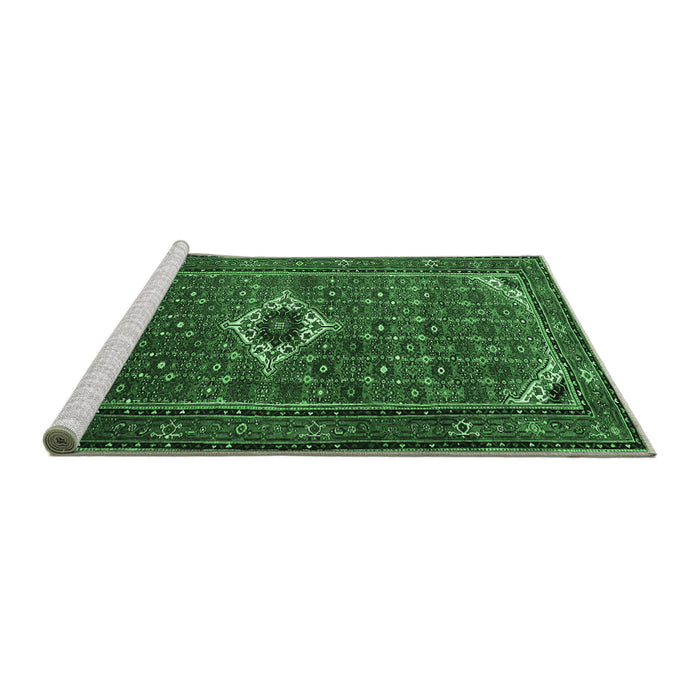 Sideview of Machine Washable Persian Emerald Green Traditional Area Rugs, wshtr1641emgrn