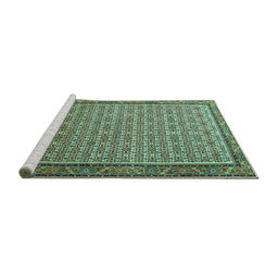 Sideview of Machine Washable Persian Turquoise Traditional Area Rugs, wshtr1642turq