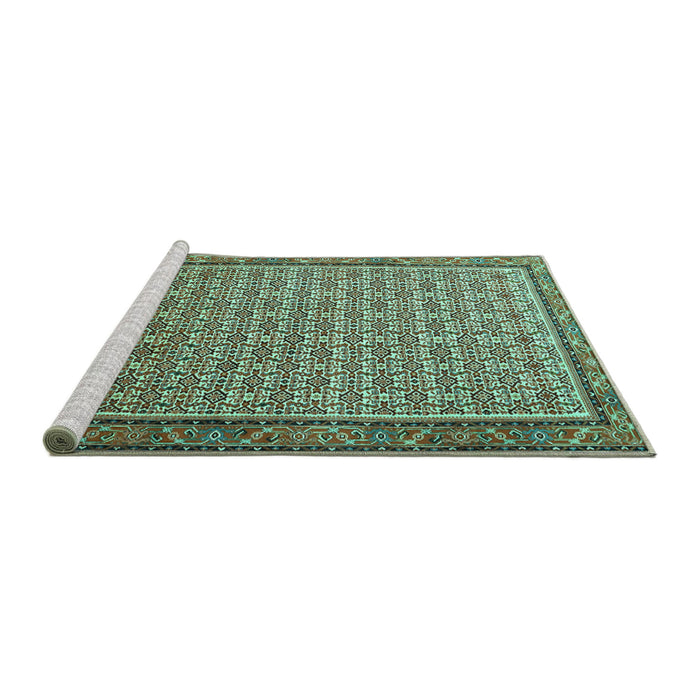 Sideview of Machine Washable Persian Turquoise Traditional Area Rugs, wshtr1642turq