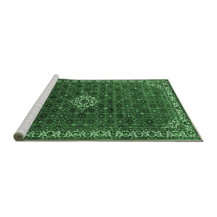 Sideview of Machine Washable Persian Emerald Green Traditional Area Rugs, wshtr1643emgrn