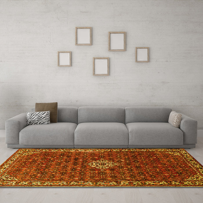 Machine Washable Persian Yellow Traditional Rug in a Living Room, wshtr1643yw