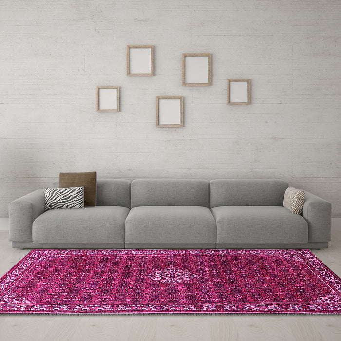 Machine Washable Persian Pink Traditional Rug in a Living Room, wshtr1643pnk