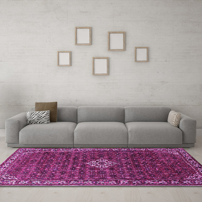 Machine Washable Persian Purple Traditional Area Rugs in a Living Room, wshtr1643pur