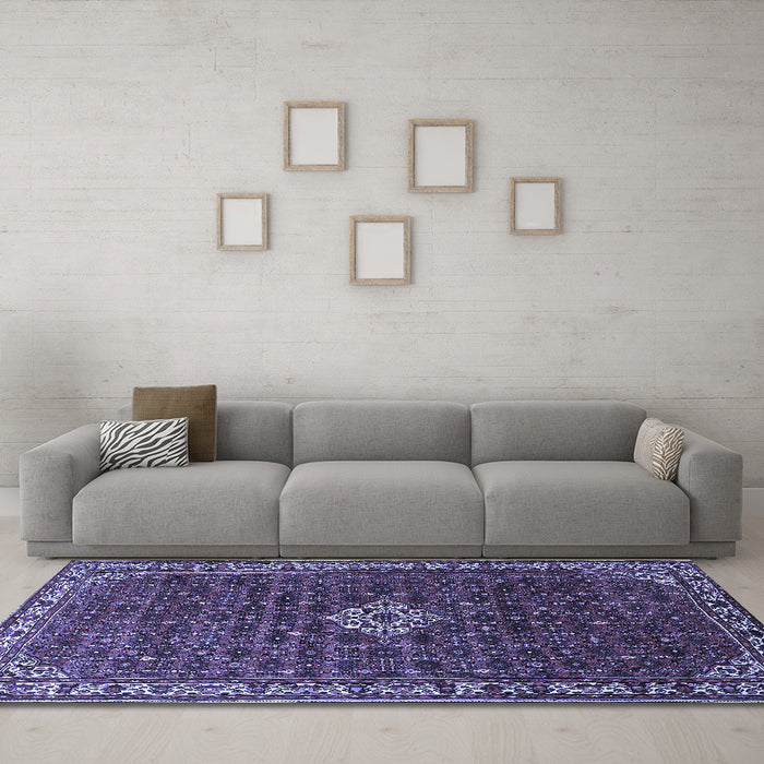 Machine Washable Persian Blue Traditional Rug in a Living Room, wshtr1643blu
