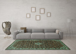 Machine Washable Persian Turquoise Traditional Area Rugs in a Living Room,, wshtr1643turq