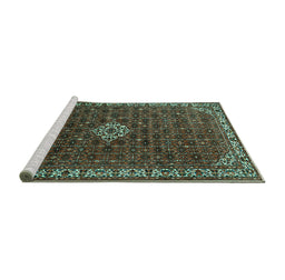 Sideview of Machine Washable Persian Turquoise Traditional Area Rugs, wshtr1643turq