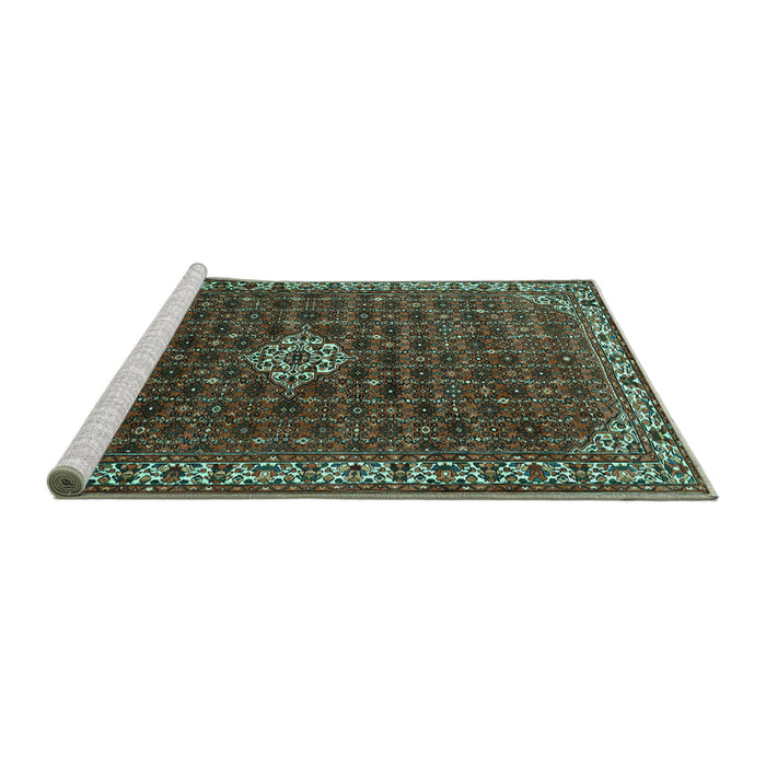 Sideview of Machine Washable Persian Turquoise Traditional Area Rugs, wshtr1643turq