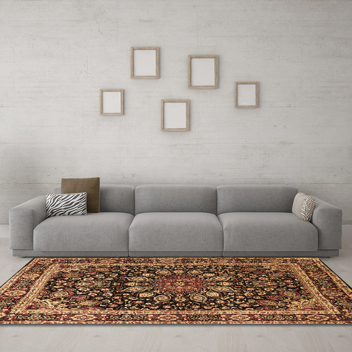 Machine Washable Persian Brown Traditional Rug in a Living Room,, wshtr1644brn