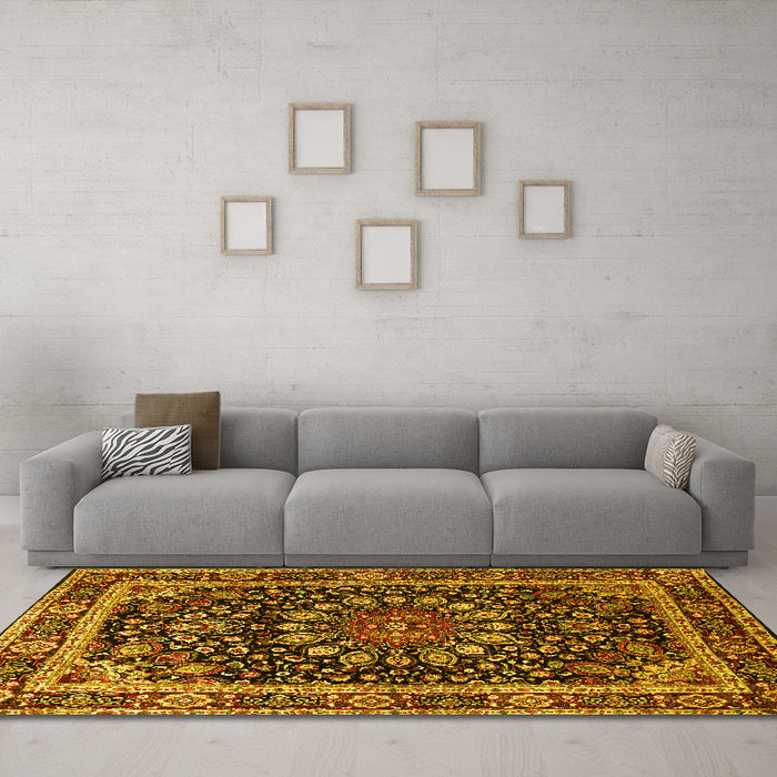 Machine Washable Persian Yellow Traditional Rug in a Living Room, wshtr1644yw