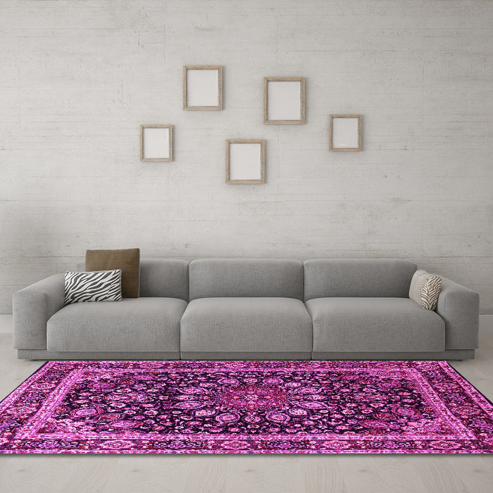 Machine Washable Persian Pink Traditional Rug in a Living Room, wshtr1644pnk
