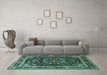 Machine Washable Persian Turquoise Traditional Area Rugs in a Living Room,, wshtr1644turq