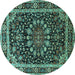 Round Machine Washable Persian Turquoise Traditional Area Rugs, wshtr1644turq