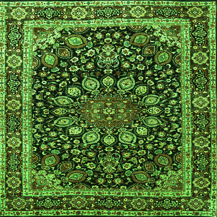 Round Machine Washable Persian Green Traditional Area Rugs, wshtr1644grn
