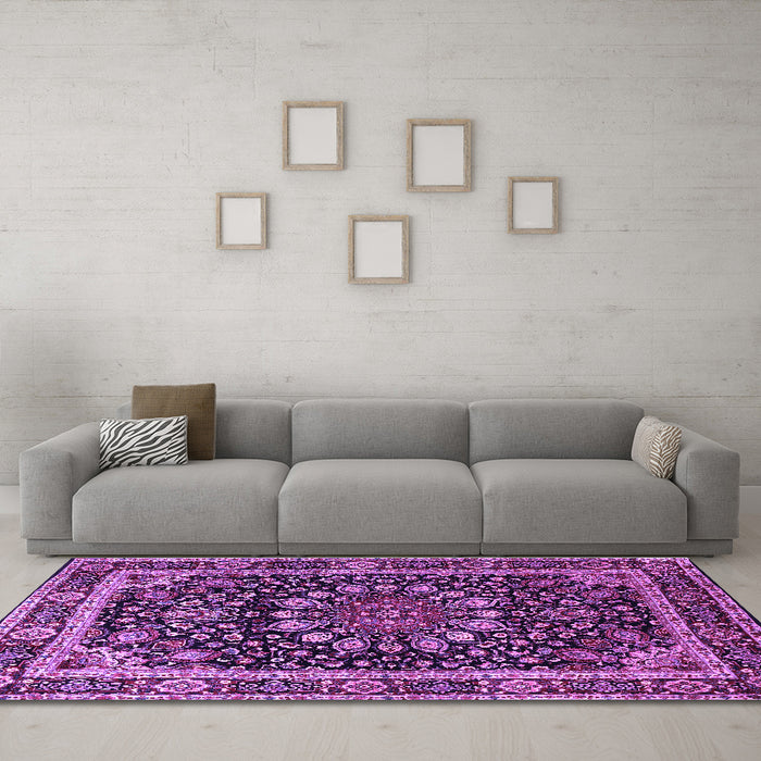 Machine Washable Persian Purple Traditional Area Rugs in a Living Room, wshtr1644pur