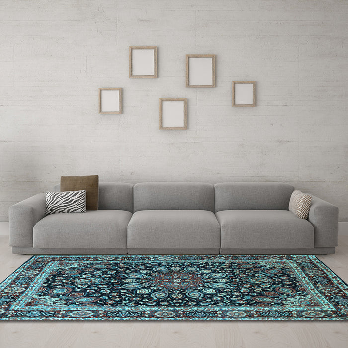 Machine Washable Persian Light Blue Traditional Rug in a Living Room, wshtr1644lblu