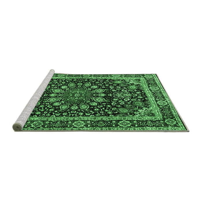 Sideview of Machine Washable Persian Emerald Green Traditional Area Rugs, wshtr1644emgrn