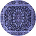 Round Machine Washable Persian Blue Traditional Rug, wshtr1644blu