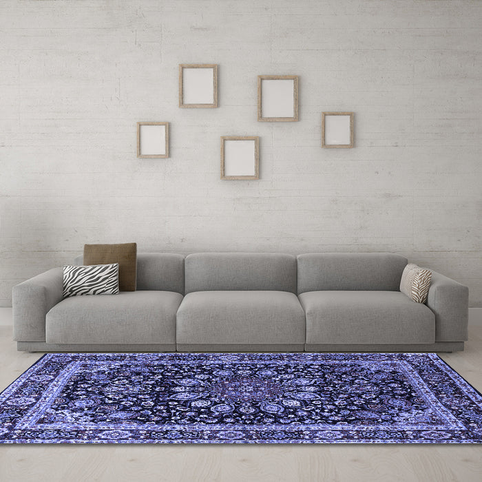 Machine Washable Persian Blue Traditional Rug in a Living Room, wshtr1644blu
