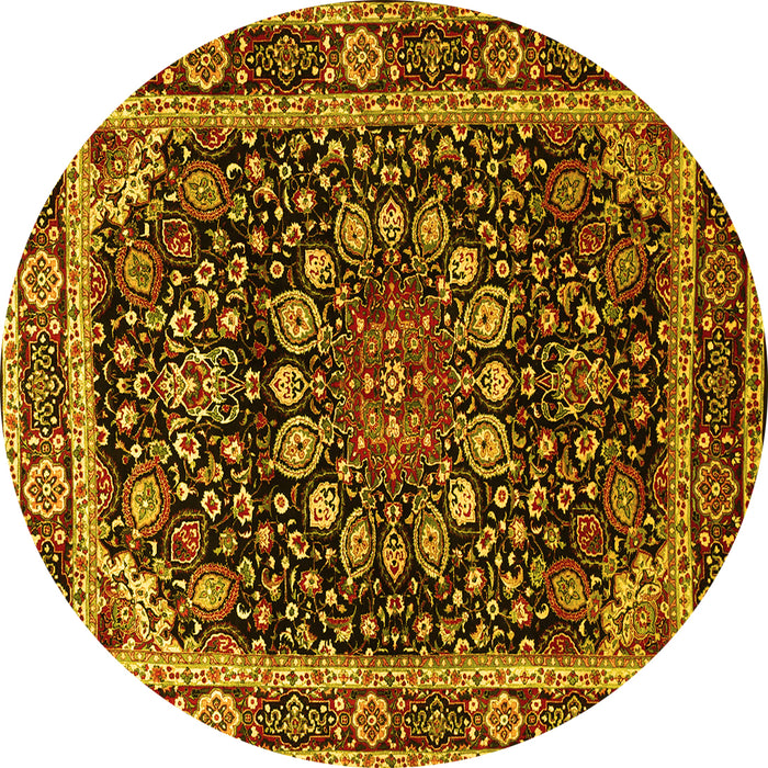 Round Machine Washable Persian Yellow Traditional Rug, wshtr1644yw
