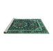 Sideview of Machine Washable Persian Turquoise Traditional Area Rugs, wshtr1644turq