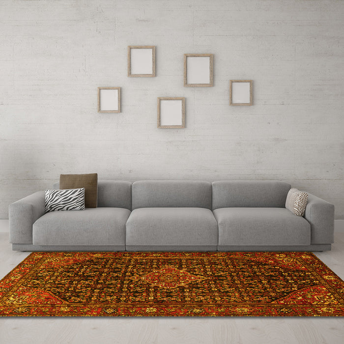 Machine Washable Persian Yellow Traditional Rug in a Living Room, wshtr1645yw