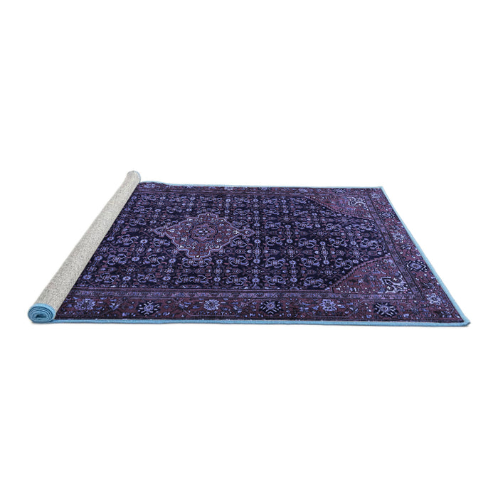 Sideview of Machine Washable Persian Blue Traditional Rug, wshtr1645blu