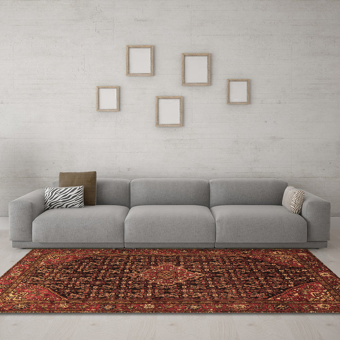 Machine Washable Persian Brown Traditional Rug in a Living Room,, wshtr1645brn