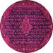 Round Machine Washable Persian Pink Traditional Rug, wshtr1645pnk