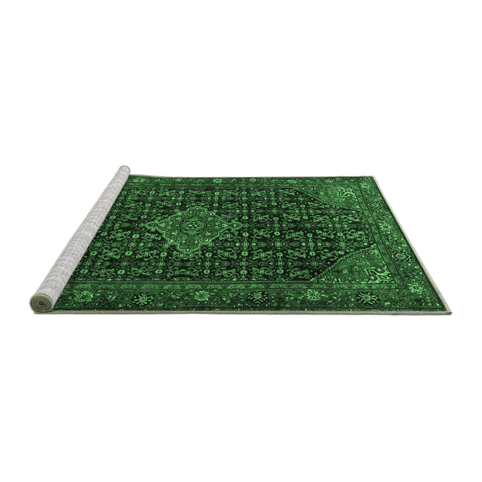 Sideview of Machine Washable Persian Emerald Green Traditional Area Rugs, wshtr1645emgrn