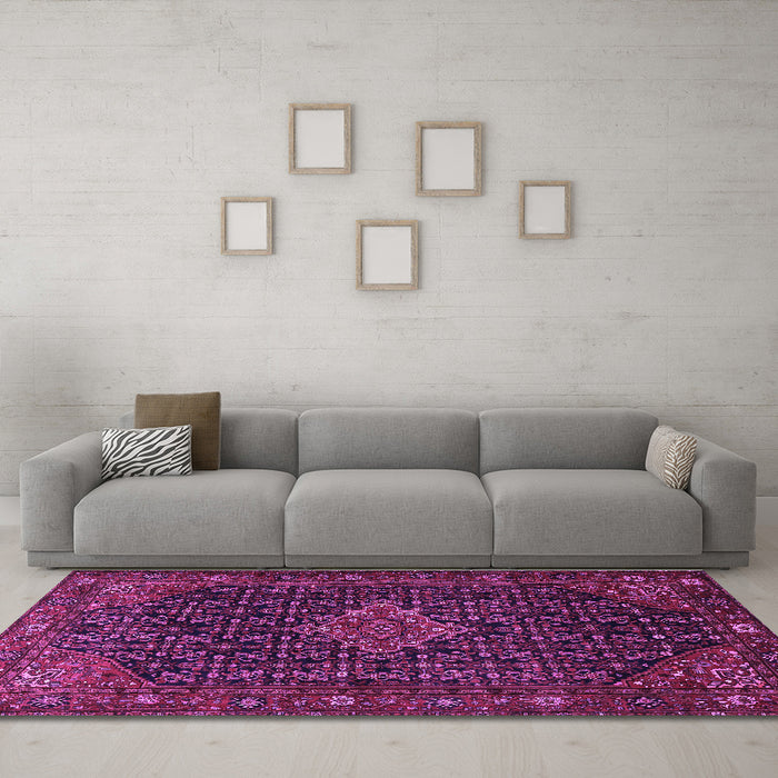 Machine Washable Persian Purple Traditional Area Rugs in a Living Room, wshtr1645pur