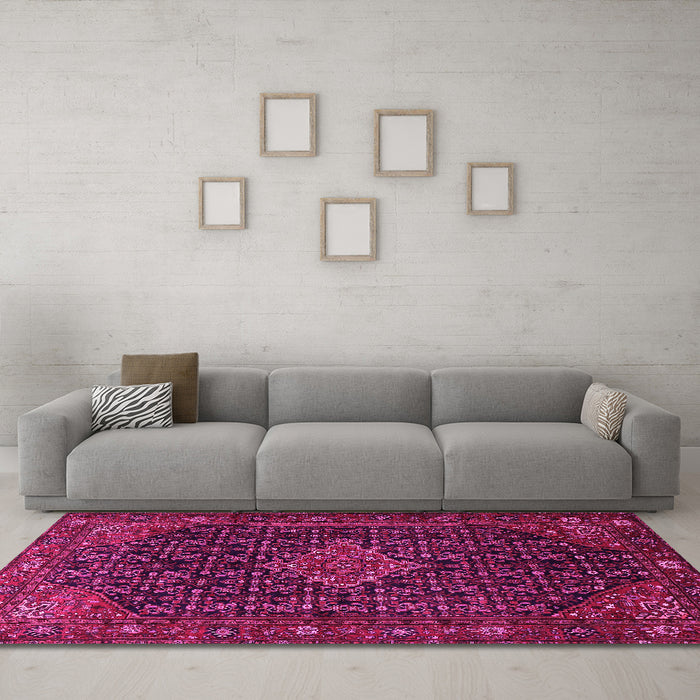 Machine Washable Persian Pink Traditional Rug in a Living Room, wshtr1645pnk