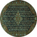Round Persian Turquoise Traditional Rug, tr1645turq