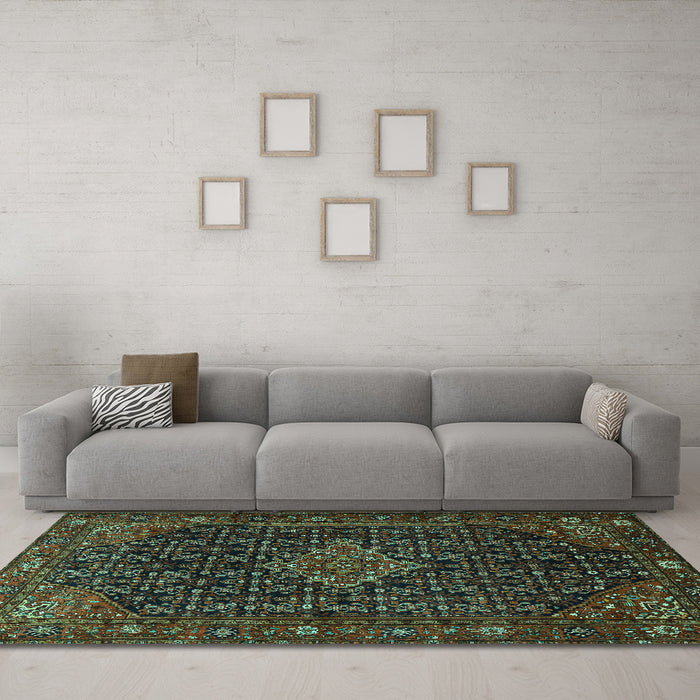 Machine Washable Persian Turquoise Traditional Area Rugs in a Living Room,, wshtr1645turq