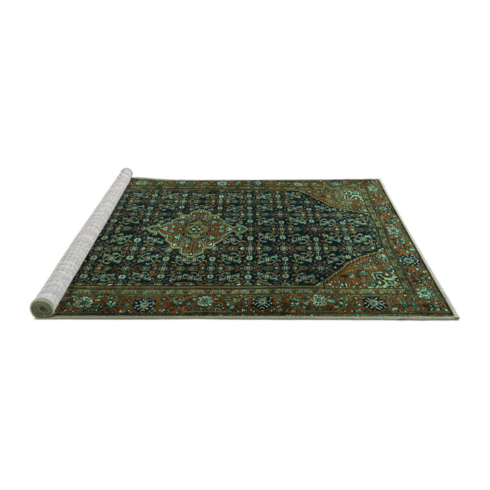 Sideview of Machine Washable Persian Turquoise Traditional Area Rugs, wshtr1645turq