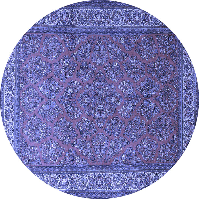 Round Machine Washable Persian Blue Traditional Rug, wshtr1646blu