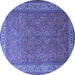 Round Machine Washable Persian Blue Traditional Rug, wshtr1646blu