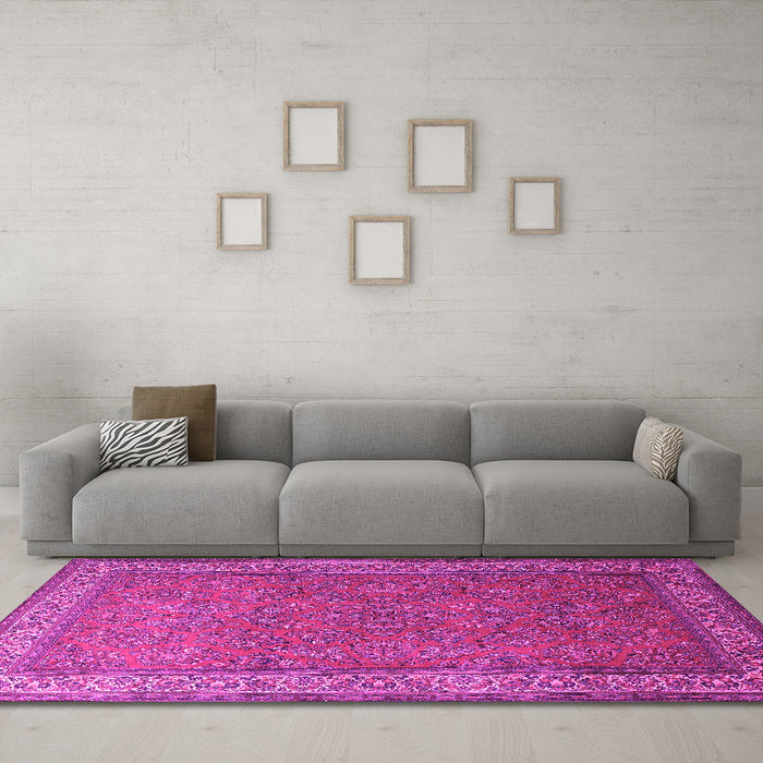 Machine Washable Persian Pink Traditional Rug in a Living Room, wshtr1646pnk