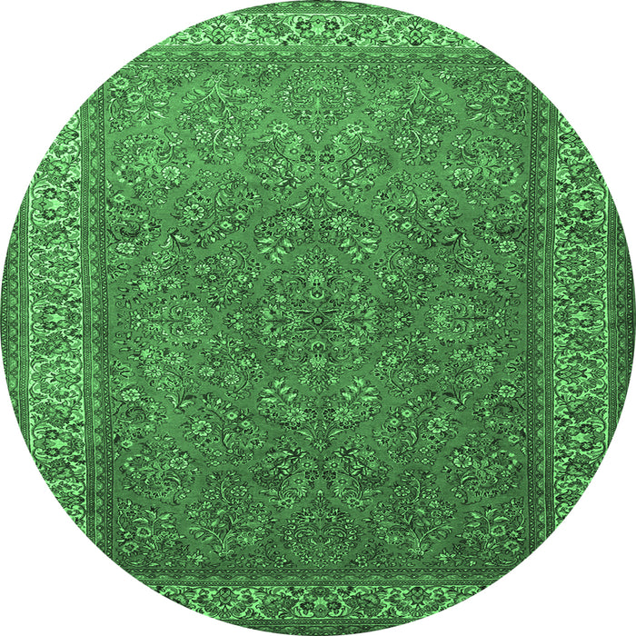 Round Persian Emerald Green Traditional Rug, tr1646emgrn