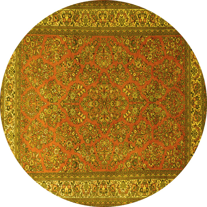 Round Machine Washable Persian Yellow Traditional Rug, wshtr1646yw