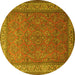 Round Machine Washable Persian Yellow Traditional Rug, wshtr1646yw