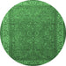 Round Machine Washable Persian Emerald Green Traditional Area Rugs, wshtr1646emgrn