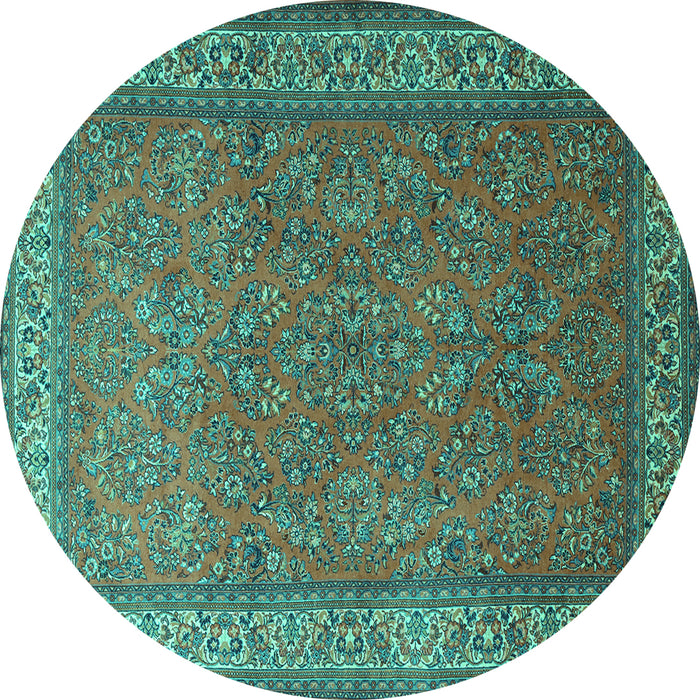 Round Persian Turquoise Traditional Rug, tr1646turq