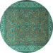 Round Machine Washable Persian Turquoise Traditional Area Rugs, wshtr1646turq