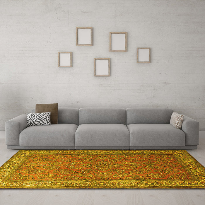 Machine Washable Persian Yellow Traditional Rug in a Living Room, wshtr1646yw