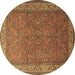 Round Persian Brown Traditional Rug, tr1646brn