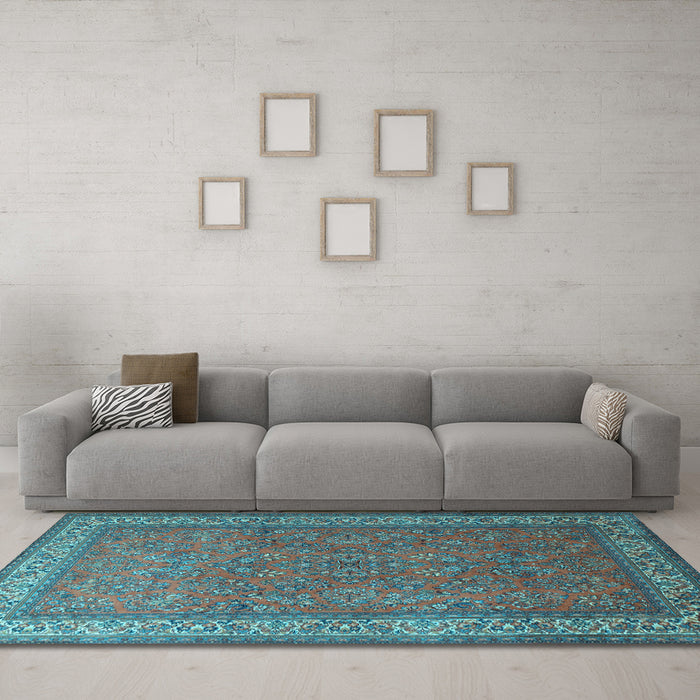 Machine Washable Persian Light Blue Traditional Rug in a Living Room, wshtr1646lblu